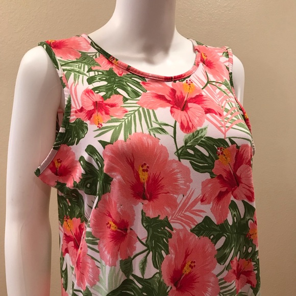 Rouge Pink Hibiscus Tank Dress Size 1X Summer Dress Mid Length - Picture 3 of 12